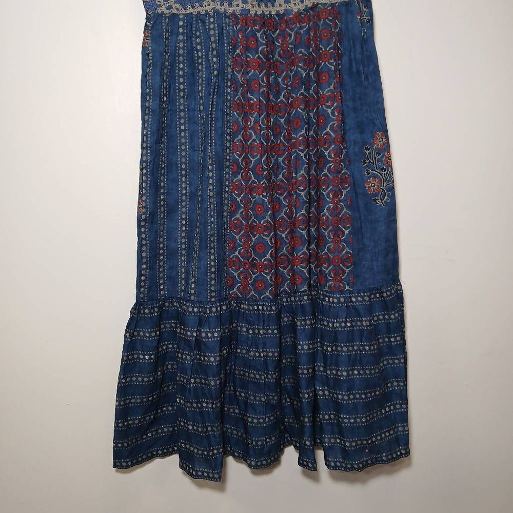 Bombay paisley womens small long midi dress blue red gypsy boho sundress - Picture 4 of 9